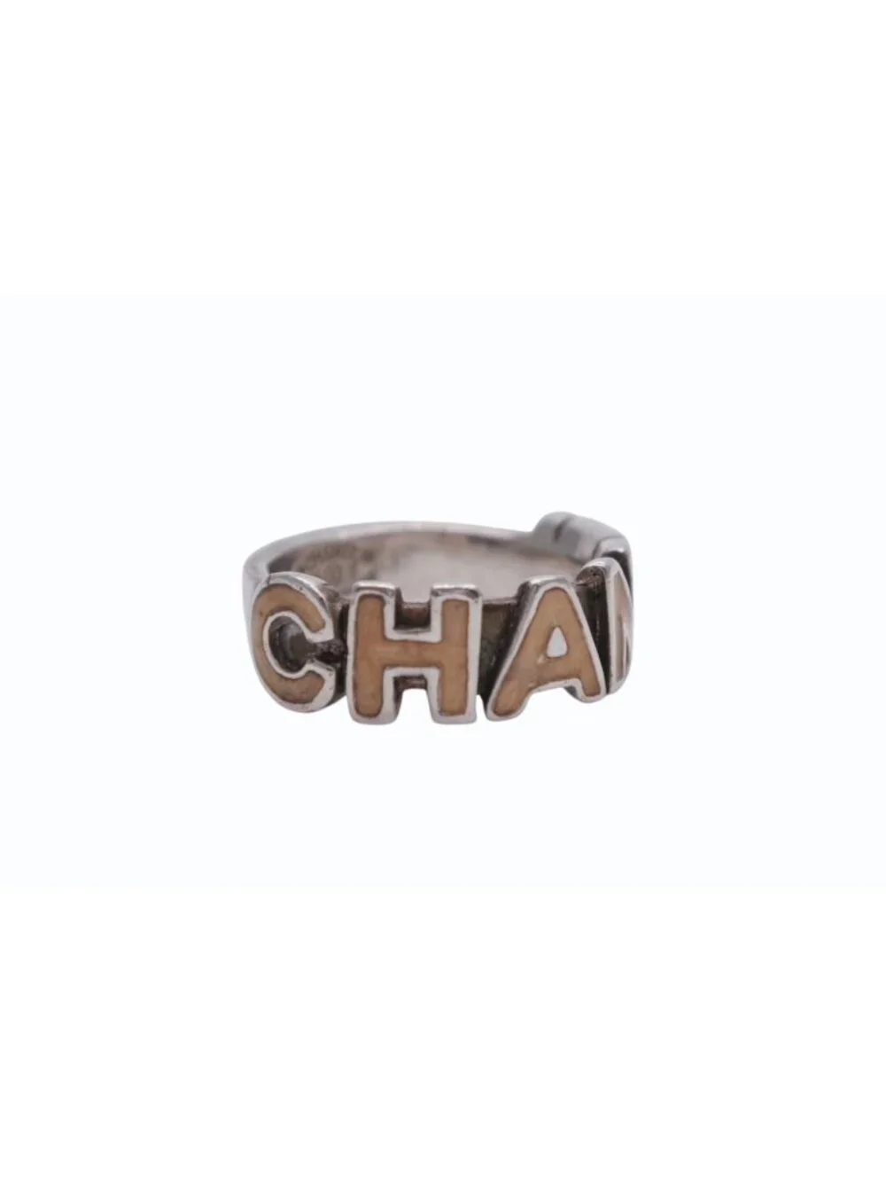 Chanel Round Logo Ring 00 Silver Ivory